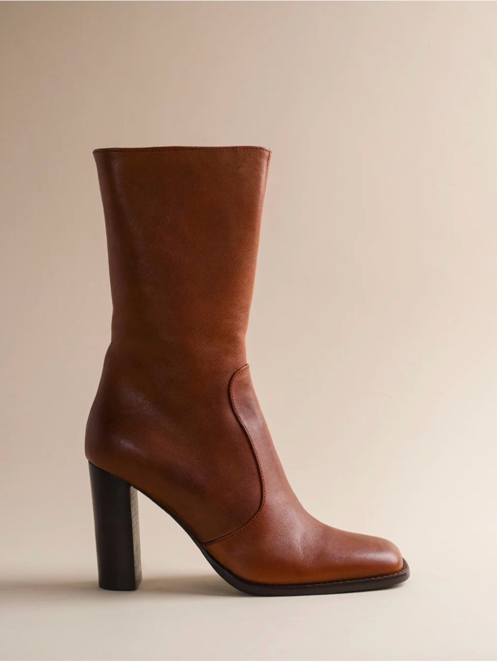 Brother Vellies Chestnut Brown Leather Mid-Calf Block Heel Boots